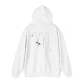 Back view of a white hoodie featuring a minimalist Scorpio zodiac design in orbital line-art