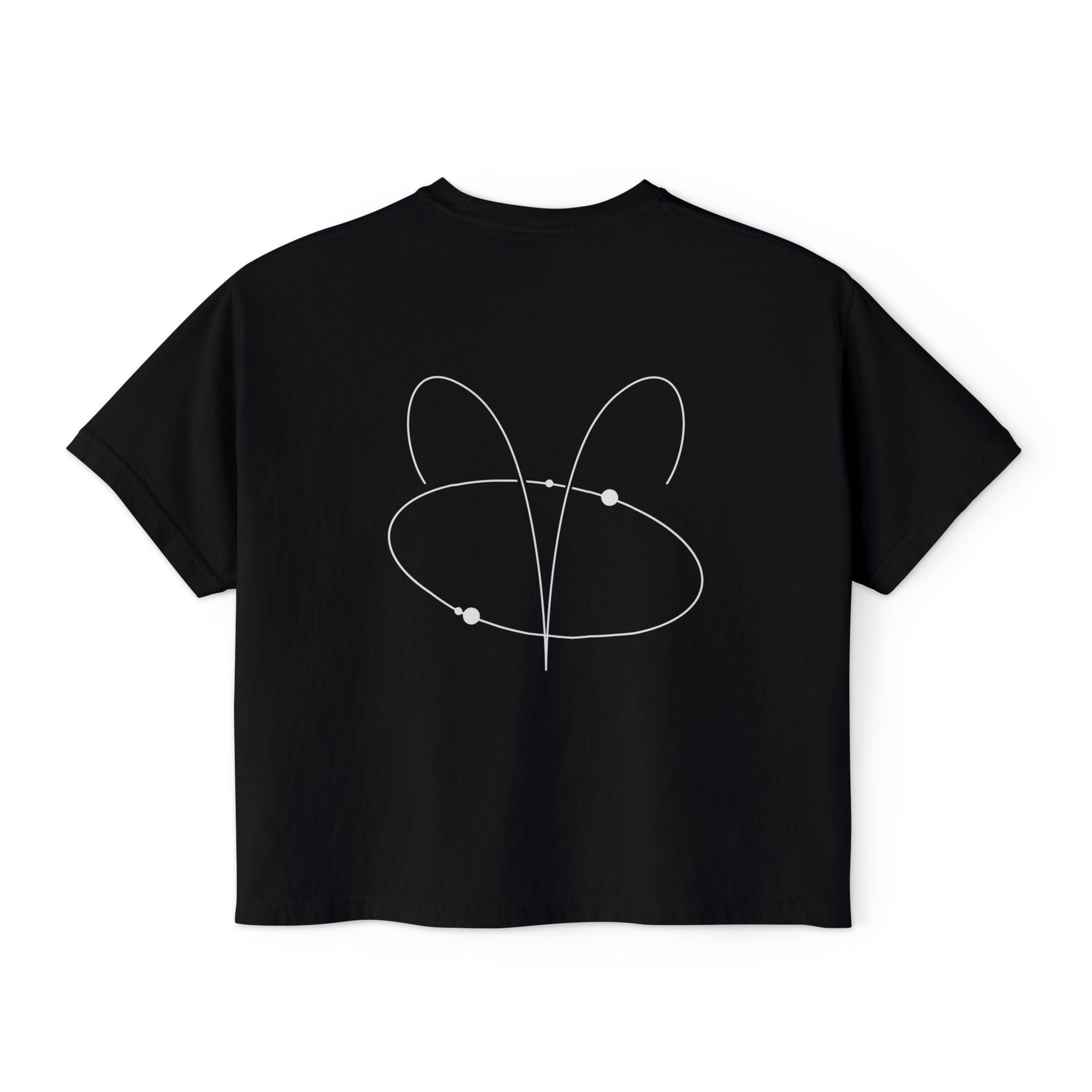 Back view of a Black t-shirt featuring a minimalist Aries zodiac design in orbital line-art