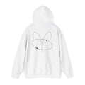 Back view of a white hoodie featuring a minimalist Aries zodiac design in orbital line-art