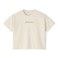 Front view of a Beige t-shirt featuring a minimalist Zodycal brand design